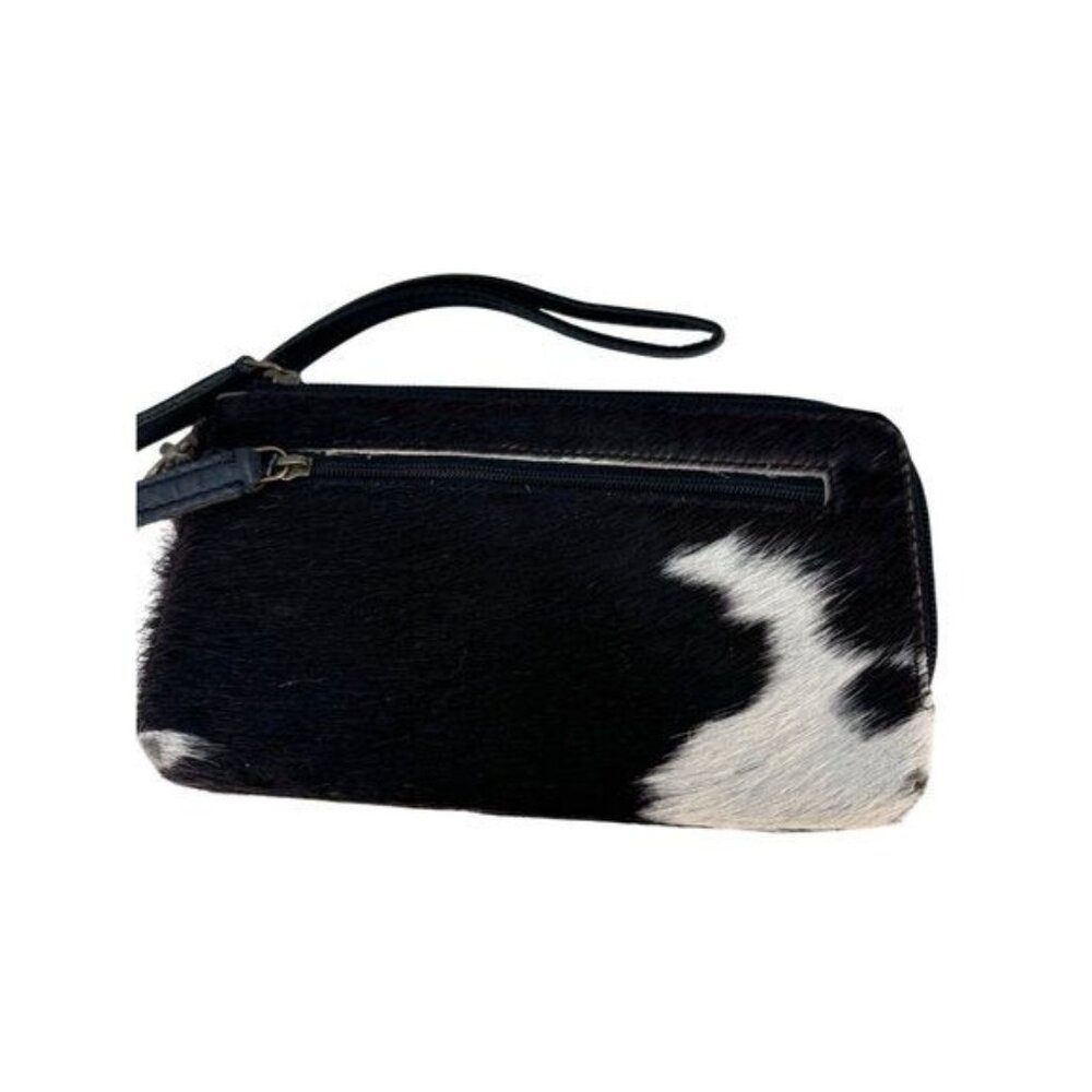 Cowhide Leather Zip Wristlet Clutch With Strap